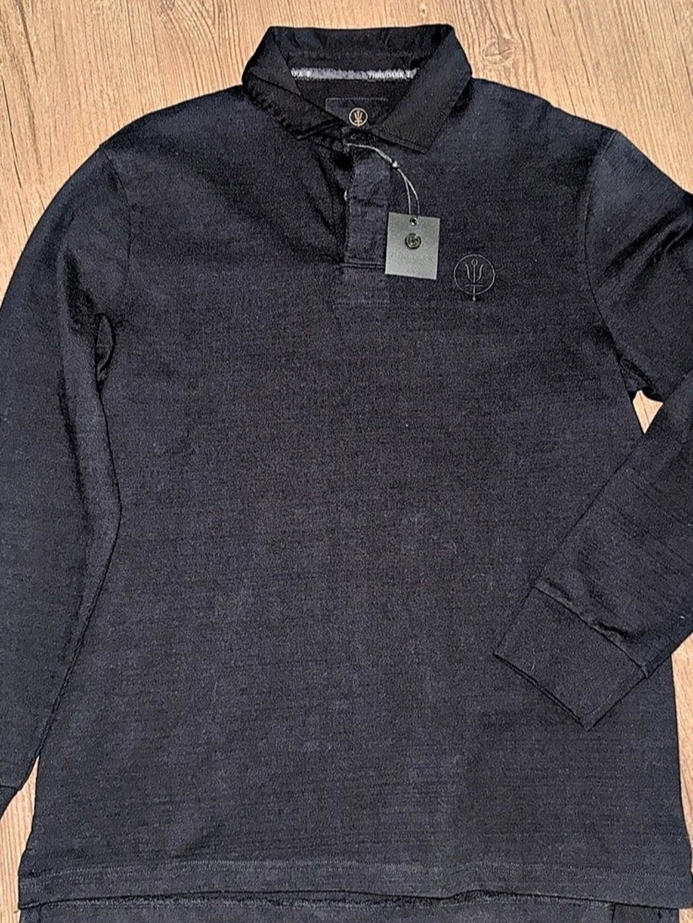 Men’s Thrudark Black Long Sleeve Polo Collared Shirt Large NWT Embroidered Logo